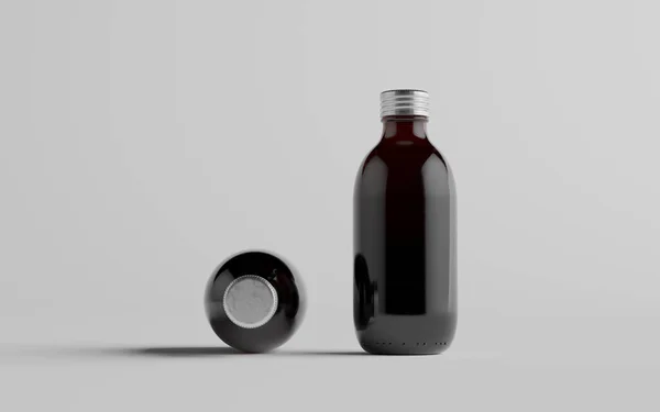 Kallbryggt Kaffe Amber Brun Medium Glasflaska Förpackning Mockup Två Flaskor — Stockfoto