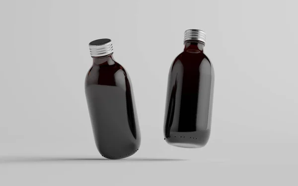 Kallbryggt Kaffe Amber Brun Medium Glasflaska Förpackning Mockup Två Flaskor — Stockfoto