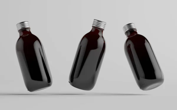 Cold Brew Coffee Amber Brown Medium Glass Bottle Packaging Mockup — 스톡 사진