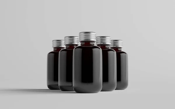 Soğuk Bira Kahvesi Amber Kahverengi Küçük Cam Şişeler Paket Model — Stok fotoğraf