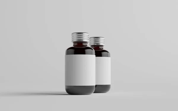 Cold Brew Coffee Amber Brown Small Glass Bottle Packaging Mockup — Stock Fotó