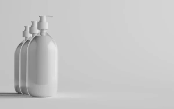 Transparent Plast Pump Bottle Mock Flytande Tvål Schampo Dispenser Tre — Stockfoto
