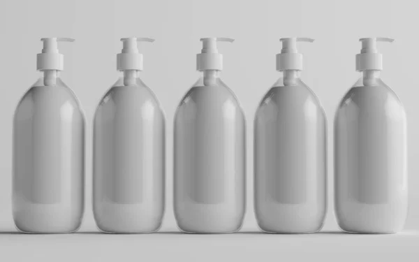 Transparente Kunststoff Pumpflaschen Mock Flüssigseife Shampoo Spender Mehrere Flaschen Illustration — Stockfoto