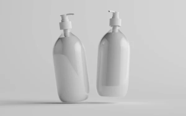 透明なプラスチックポンプボトルモックアップ 液体石鹸 シャンプーディスペンサー 3Dイラスト — ストック写真