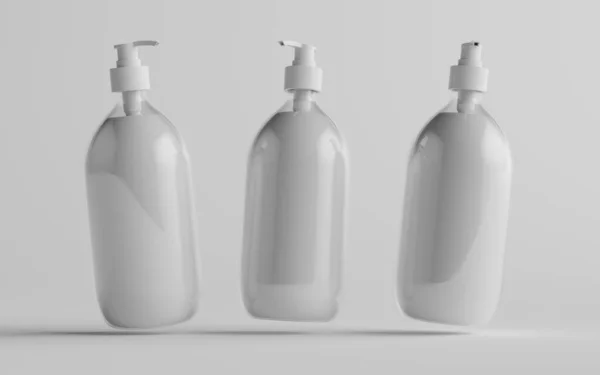 Transparentní Plastové Čerpadlo Láhev Mock Tekuté Mýdlo Šampon Dávkovač Tři — Stock fotografie
