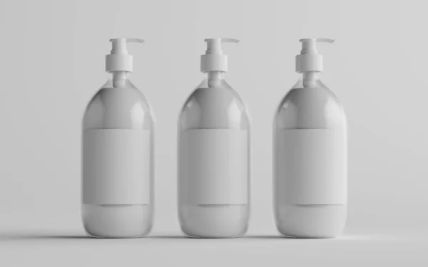 Transparente Plastikflaschen Mock Flüssigseife Shampoo Spender Drei Flaschen Leeres Etikett — Stockfoto