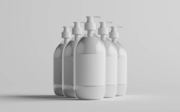 Transparente Kunststoff Pumpflaschen Mock Flüssigseife Shampoo Spender Mehrere Flaschen Leeres — Stockfoto