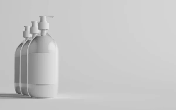 Transparent Plastic Pump Bottle Mock Liquid Soap Shampoo Dispenser Three — 스톡 사진