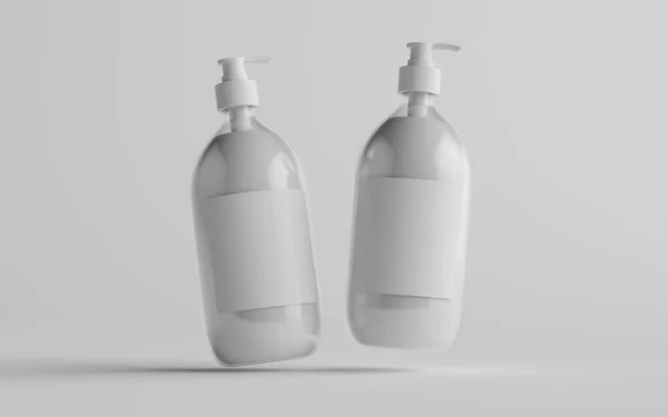 透明的塑料泵瓶 模拟液体肥皂 洗发水分配器 空白标签 3D说明 — 图库照片