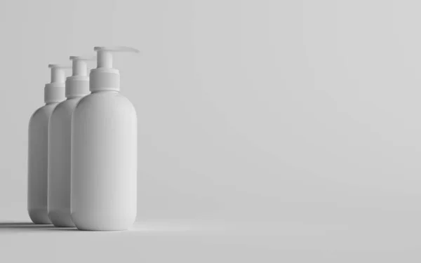 White Plastic Pump Bottle Mock Flüssigseife Sanitizer Shampoo Spender Drei — Stockfoto