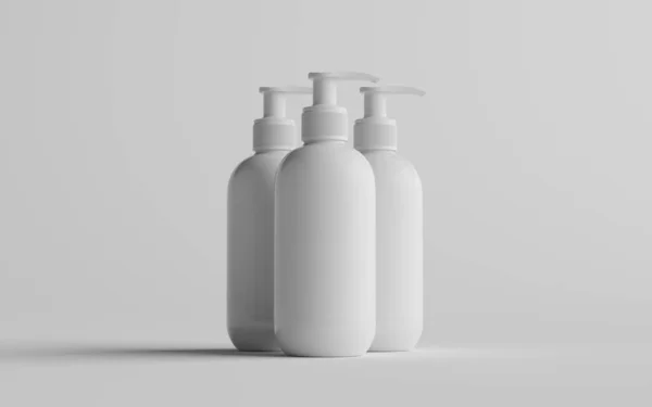 ホワイトプラスチックポンプボトルモックアップ 液体石鹸 サニタイザー シャンプーディスペンサー 3Dイラスト — ストック写真