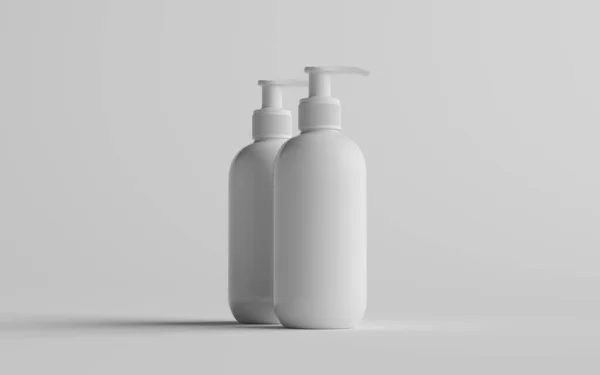 ホワイトプラスチックポンプボトルモックアップ 液体石鹸 サニタイザー シャンプーディスペンサー 3Dイラスト — ストック写真
