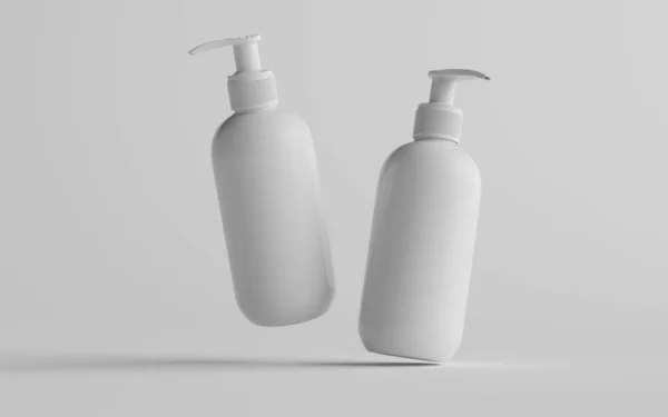 White Plastic Pump Bottle Mock Flüssigseife Sanitizer Shampoo Spender Zwei — Stockfoto