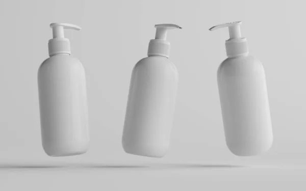 White Plastic Pump Bottle Mock Flüssigseife Sanitizer Shampoo Spender Drei — Stockfoto