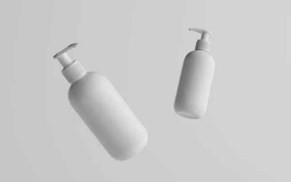 Vit Plastflaska Mock Flytande Tvål Rengöringsmedel Schampo Dispenser Två Flytande — Stockfoto