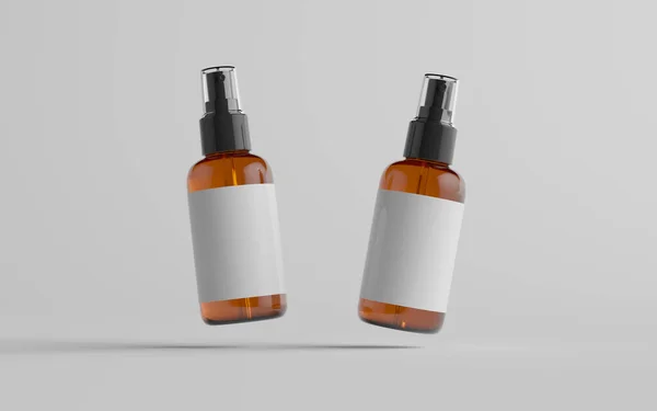 Amber Spray Bottle Mockup Duas Garrafas Etiqueta Branco Ilustração Fotografia De Stock