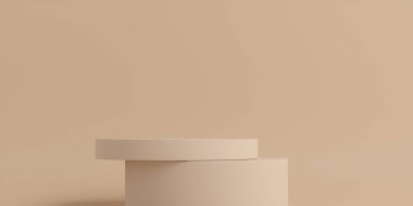 Ürün Podyumu - Kahverengi Asimetrik Podyum, Kahverengi Arkaplan. 3B Görüntü