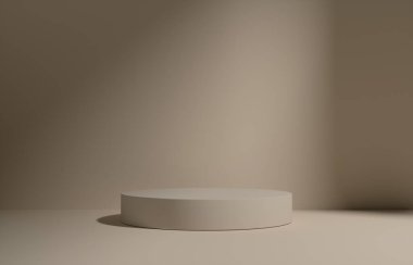 Ürün Kürsüsü - Kahverengi Podyum, Gölge Yeşil Arkaplan. 3B Görüntü