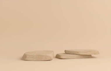 Ürün Podyumu - Bej Taş Podyum, Bej Arka plan. 3B Görüntü