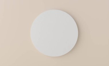 Ürün Podyumu - Beyaz Silindir Podyumu, Bej Arkaplan, Düz Yatay 3D Görüntü