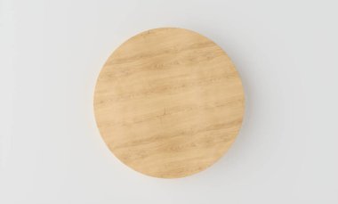 Ürün Podyumu - Tahta Silindir Podyumu, Beyaz Arkaplan, Düz Yatay 3D Görüntü