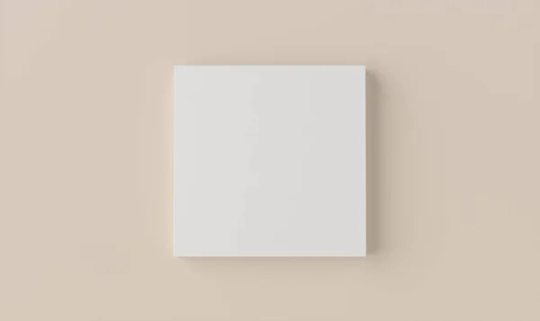 製品ポディウム ホワイトスクエアポディウム ベージュの背景 フラットレイ3Dイラスト — ストック写真