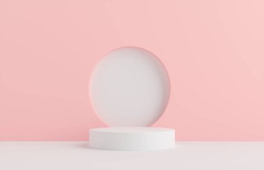 Ürün Kürsüsü - Beyaz Podyum, Pembe Arkaplan. 3B Görüntü
