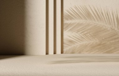 Ürün podyumu, bej arka plan. 3B Görüntü