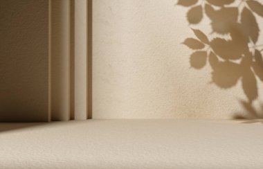 Ürün podyumu, bej arka plan. 3B Görüntü