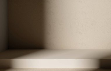 Ürün podyumu, bej arka plan. 3B Görüntü