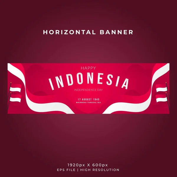 Indonesia Independence Day Horizontal Banner Template Wavy Flag Indonesian Maps — Stock Vector