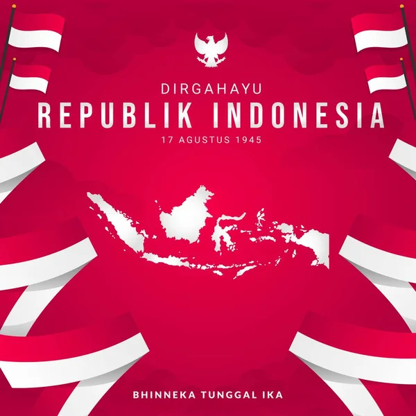 Gradien Indonesia Hari Kemerdekaan Ilustrasi Media Sosial Templat Dengan Bendera - Stok Vektor