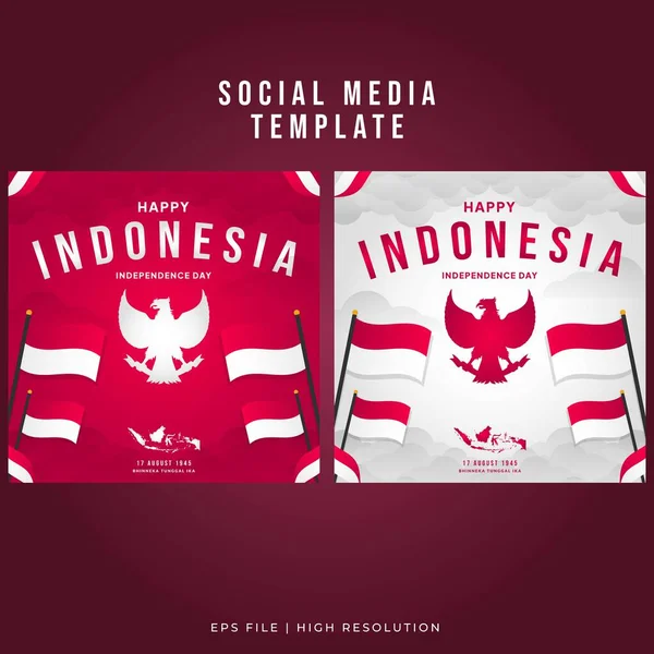 Gradien Indonesia Hari Kemerdekaan Ilustrasi Media Sosial Templat Dengan Bendera - Stok Vektor