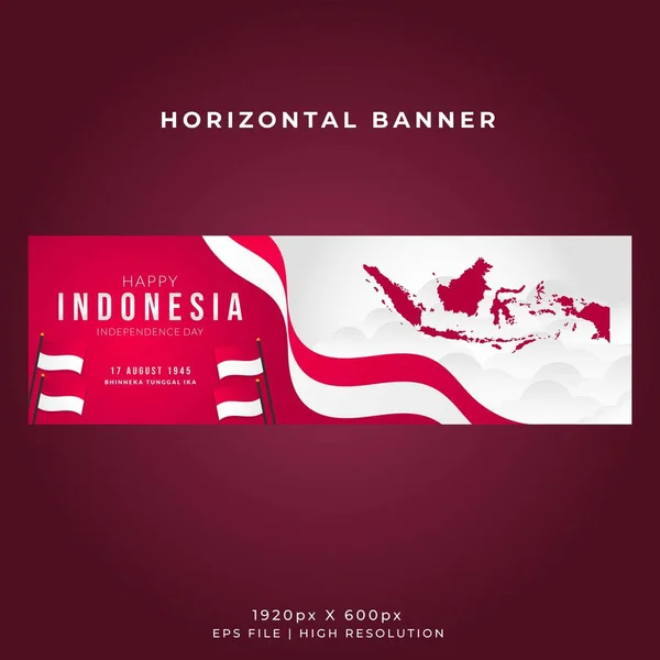 Plantilla Banner Horizontal Del Día Independencia Indonesia Bandera Ondulada Mapas — Vector de stock