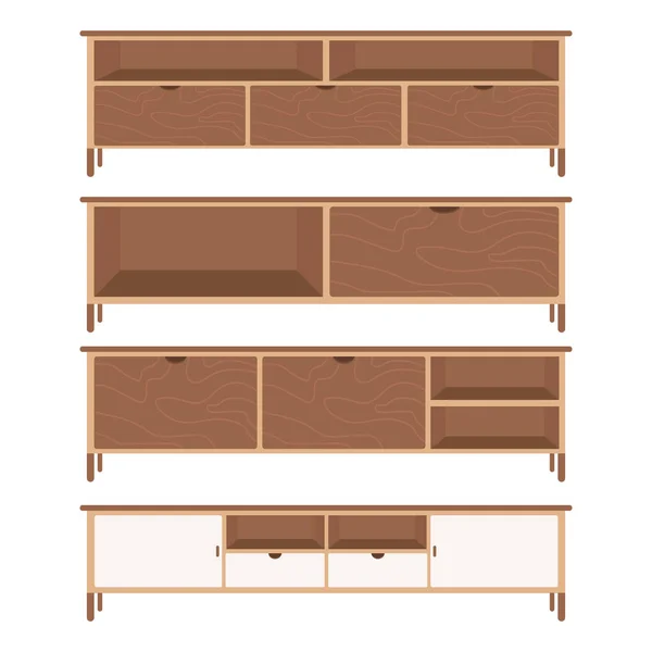 Collection Wooden Shelf Furniture Vector Design Functional Stylish — Stock Vector