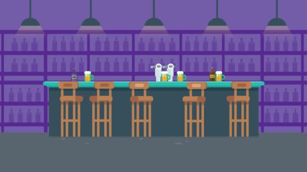 Animação Explicativo Vídeo Pré Fabricado Com Edifícios Bar Cena Lâmpadas — Vídeo de Stock
