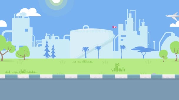 Animerad Tecknad Bakgrund Sidewalk Explainer Med Bänk Väg Gatubelysning Vägg — Stockvideo