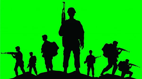Tüfekli Asker Arka Planda Amerikan Bayrağı Yeşil Ekranda — Stok fotoğraf