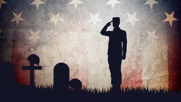 Voják Puškou Americkou Vlajkou Pozadí Kinematografie — Stock fotografie