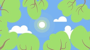 4k kaldırım, yol, sokak lambası, duvar, binalar, arkaplan, bulutlar, güneş, mavi gökyüzü, palmiye ağaçları, köprü, dağlar ve animasyon suyu vb. ile canlandırılmış 2d arkaplan