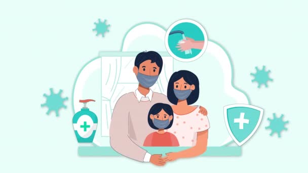 Концепція Медичний Здоров Пояснює Інфографічна Інформація Чоловік Жінка Дитина Носять — стокове відео