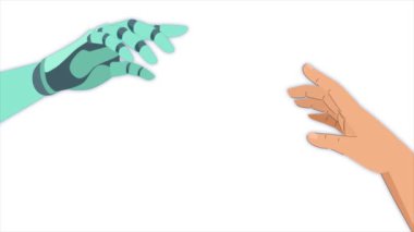 Robot el ve insan elinin vektör illüstrasyonu modern teknolojinin kontrolü ele geçirmesi kavramına işaret ediyor.
