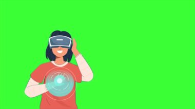 Sanal gerçeklik. Sanal kulaklık takan bir kadın. vr glasses.2d açıklayıcı animasyon 4k çözünürlüğü