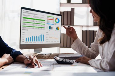 Close up business people analyze fund investment. Business Consulting, meeting, finance investment, Accounting concept