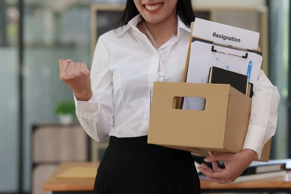 Resignation Concept Fired Employee Holding Box Belongings Office — Stock Photo, Image