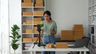Küçük işletme sahipleri arka plan, e-ticaret, pazarlama, çevrimiçi dükkan, sme, girişimciler üzerinde canlı yayın ve paket.