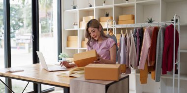 Ev ofisinde çalışan küçük ve orta büyüklükte bir serbest çalışan. Başlangıç ve Çevrimiçi KOBİ iş kavramı.