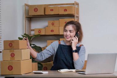 Ev ofisinde çalışan küçük ve orta büyüklükte bir serbest çalışan. Başlangıç ve Çevrimiçi KOBİ iş kavramı.