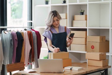 Ev ofisinde çalışan küçük ve orta büyüklükte bir serbest çalışan. Başlangıç ve Çevrimiçi KOBİ iş kavramı.