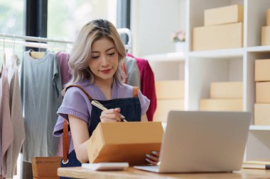 Ev ofisinde çalışan küçük ve orta büyüklükte bir serbest çalışan. Başlangıç ve Çevrimiçi KOBİ iş kavramı.